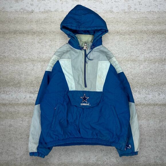 Vintage Dallas Cowboys Puffer Starter Jacket Blue Grey White Nylon